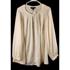 NWT Lane Bryant Womens Blouse Sz 20 White W/Gold Dots Long Sleeves